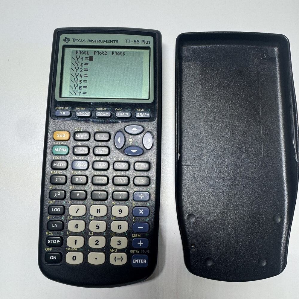 TEXAS INSTRUMENTS TI-83 PLUS GRAPHING CALCULATOR TESTED WORKS INCLUDES COVER